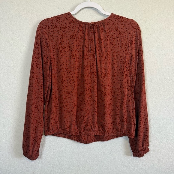 Abound Rust Red Black Micro Polka Dot Lace Trim Long Sleeve Blouse Top Sze Small - Picture 5 of 9